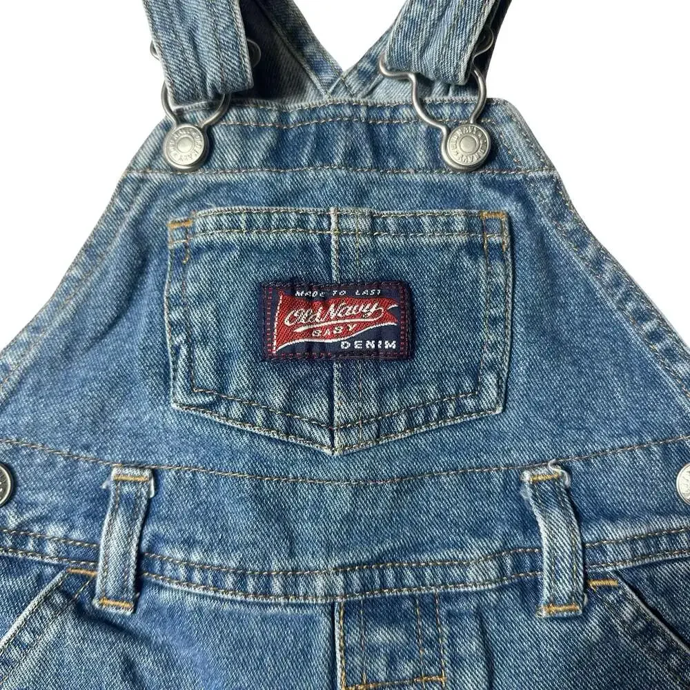 Vintage Old Navy Baby Denim Shortalls Overalls 6-12 Months Blue Bib Shorts